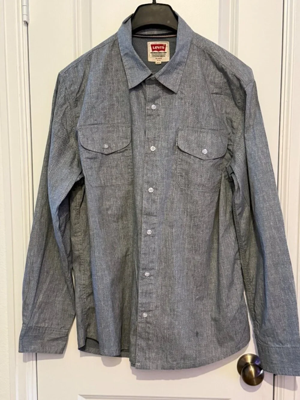 Levis Mens Blue Herringbone Button-Up Long Sleeve Shirt Size XL 100% Cotton Dual